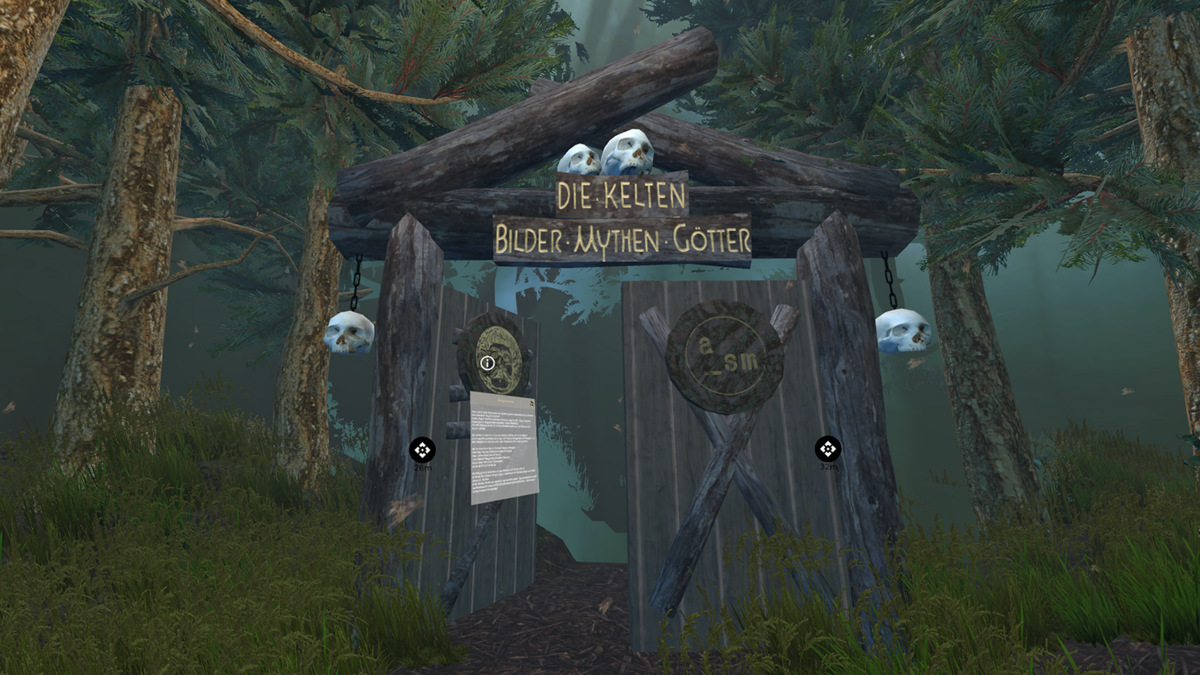 Die Nutzerinnen und Nutzer betreten durch ein Tor den Keltenwald.