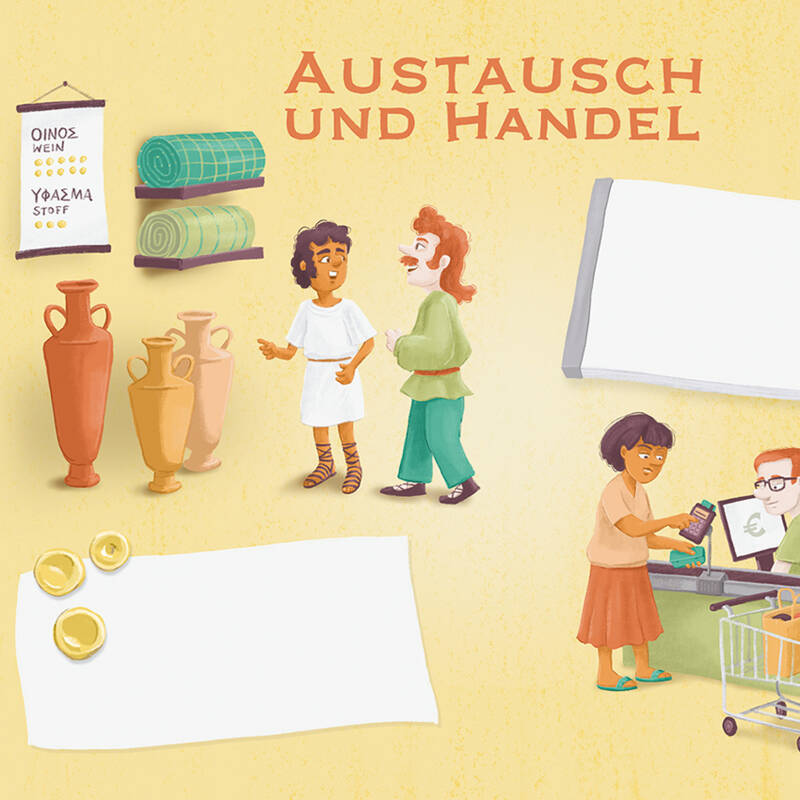 Kindgerechte Zeichnungen prägen die Poster zum Modul 2 unseres inklusiven Museumskoffers.