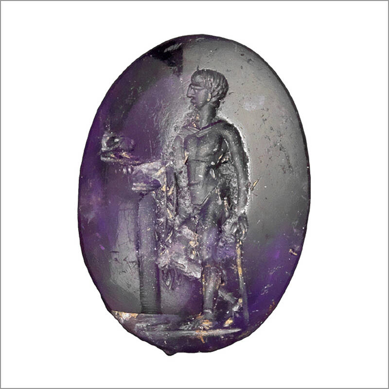 Die aus Amethyst gefertigte Gemme mit Darstellung des Gottes Merkur sollte vor Trunkenheit und Kater schützen.