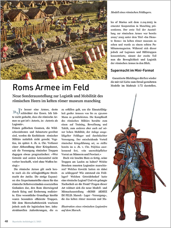 Artikel zur Sonderausstellung »Roms Armee im Feld« in der Bayerischen Archäologie.