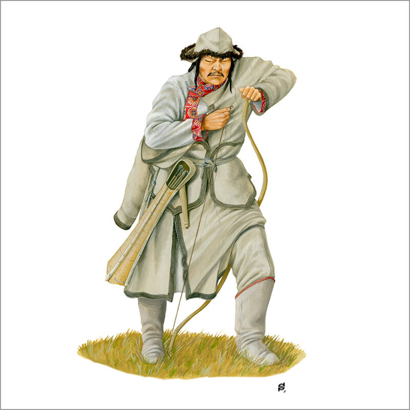 Lebensbild eines bogenspannenden Kitan.