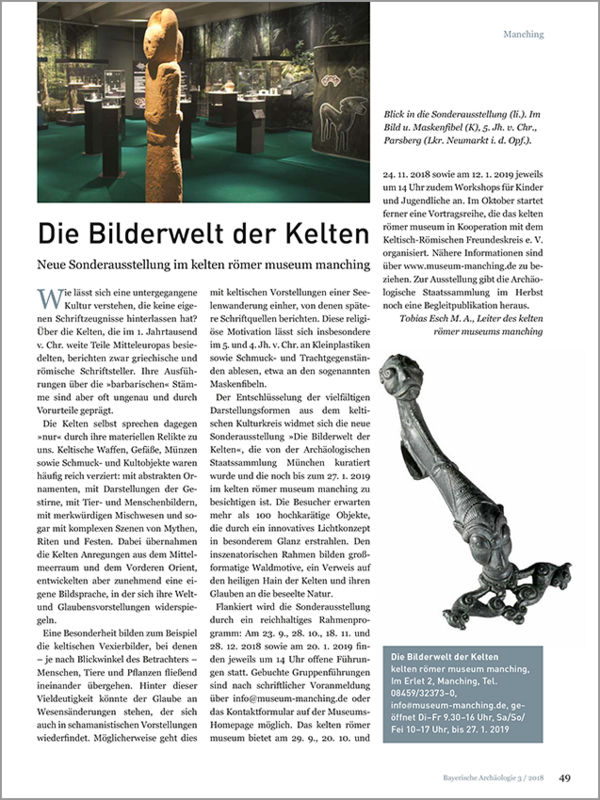Artikel zur Ausstellung »Die Bilderwelt der Kelten« in der Bayerischen Archäologie.