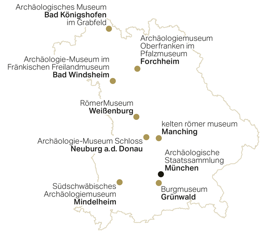 Karte der Zweigmuseen der Archäologischen Staatssammlung.