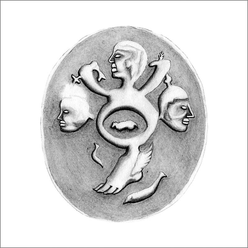 In der Umzeichnung sind die Details des Gemmenbildes für ungeschulte Augen besser zu erkennen.